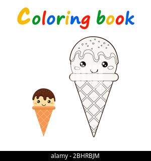 Libro da colorare con cono gelato in cartoon ctyle. Illustrazione vettoriale. Foto Stock