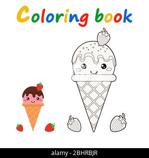 Libro da colorare con cono gelato in cartoon ctyle. Illustrazione vettoriale. Foto Stock