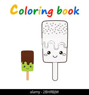Libro da colorare con cono gelato in cartoon ctyle. Illustrazione vettoriale. Foto Stock