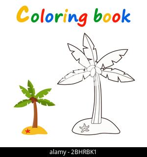 Colorazione di palme in stile cartoon. Illustrazione vettoriale. Foto Stock