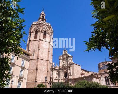 Torre campanario 'El Miguelete' de la Catedral de Valencia. Comunidad Valenciana. España Foto Stock