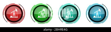 Icone vettoriali rotonde lucide industriali, set di pulsanti per il webdesign, applicazioni per internet e telefoni cellulari in quattro colori, isolate Illustrazione Vettoriale