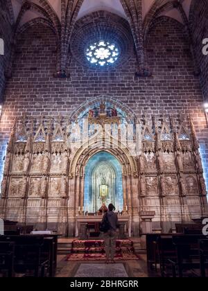 Retablo gótico de alabastro de la Capilla del Santo Cáliz. Catedral de Valencia. Comunidad Valenciana. España Foto Stock