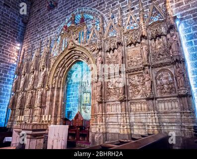 Retablo gótico de alabastro de la Capilla del Santo Cáliz. Catedral de Valencia. Comunidad Valenciana. España Foto Stock