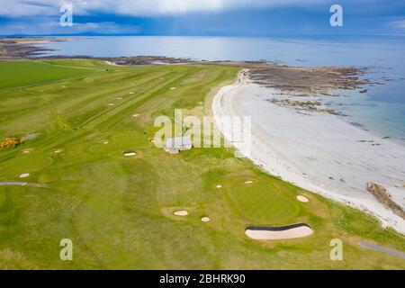 Vista aerea del campo da golf Balcomie Links al campo da golf della Crail Golf Society, Fife, Scotland, UK Foto Stock