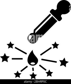 Miscela in pipetta, goccia magica con contagocce. Illustrazione dell'icona del vettore piatto. Semplice simbolo nero su sfondo bianco. Miscela in pipetta, Magic Drop si Illustrazione Vettoriale