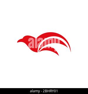 Modello con logo grafico a forma di uccello, logo a forma di uccello, isolato su sfondo bianco. Illustrazione Vettoriale