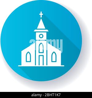 Chiesa cattolica blu disegno piatto lunga ombra icona glifo Illustrazione Vettoriale