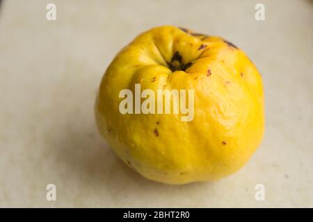 mela cotogna gialla fresca con fondo bianco isolato a fette. Quince su fondo bianco . Foto Stock