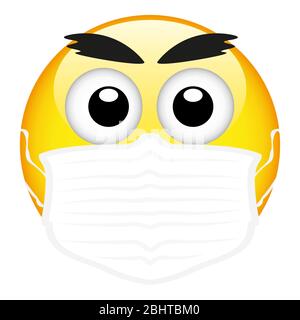 Emoji gialle con maschera chirurgica, maschera medica emoticon, vettore, illustrazione, file eps Illustrazione Vettoriale