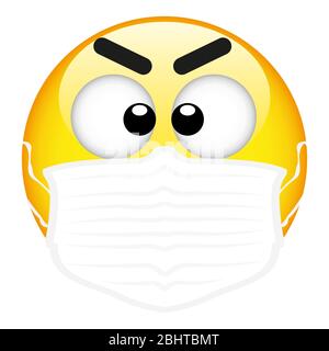 Emoji gialle con maschera chirurgica, maschera medica emoticon, vettore, illustrazione, file eps Illustrazione Vettoriale