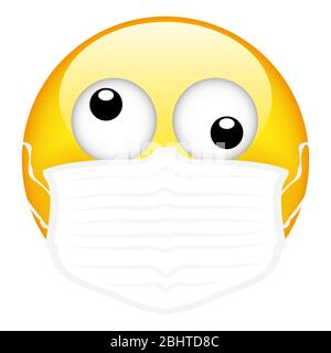 Emoji gialle con maschera chirurgica, maschera medica emoticon, vettore, illustrazione, file eps Illustrazione Vettoriale