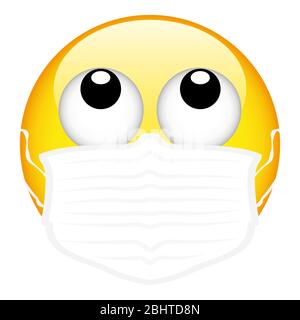 Emoji gialle con maschera chirurgica, maschera medica emoticon, vettore, illustrazione, file eps Illustrazione Vettoriale