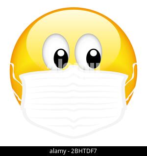 Emoji gialle con maschera chirurgica, maschera medica emoticon, vettore, illustrazione, file eps Illustrazione Vettoriale