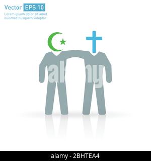 Due persone di religioni diverse stanno insieme. Islam (musulmano) e Cristianesimo (cristiano). Concetto di amicizia e pace Illustrazione Vettoriale