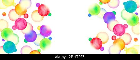 Confetti acquerello isolati. Palle divertenti come cornice. Sfondo astratto cerchio acquerello. Disegno a pois con disegno a pois. Foto Stock