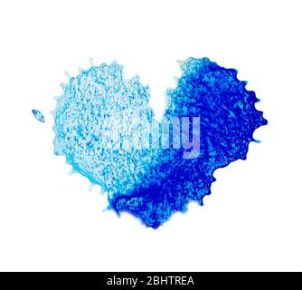 Blu acqua dipinta forma a cuore. Cuore blu disegnato a mano. Foto Stock