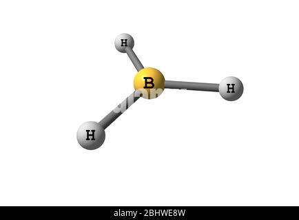 Il borano (triidridoborone) è un composto inorganico di formula chimica BH3. Si tratta di un gas incolore che persiste solo a temperature elevate o. Foto Stock