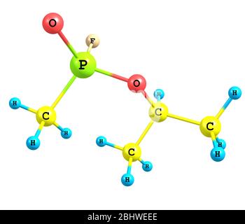 Sarin, o GB, è un composto organofosforico. È un liquido incolore e inodore, usato come arma chimica a causa della sua estrema potenza come nervo A. Foto Stock