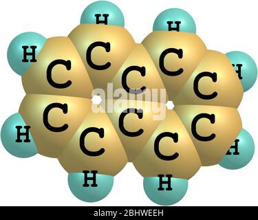 Il naftalene è un composto organico di formula C10H8. È l'idrocarburo aromatico policiclico più semplice, ed è un solido cristallino bianco con una cha Foto Stock