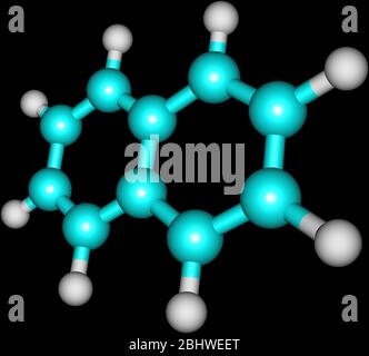 Il naftalene è un composto organico di formula C10H8. È l'idrocarburo aromatico policiclico più semplice, ed è un solido cristallino bianco con una cha Foto Stock