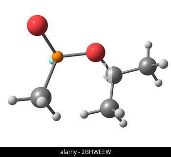 Sarin, o GB, è un composto organofosforico. È un liquido incolore e inodore, usato come arma chimica a causa della sua estrema potenza come nervo A. Foto Stock