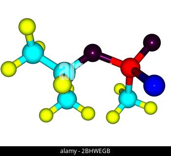 Sarin, o GB, è un composto organofosforico. È un liquido incolore e inodore, usato come arma chimica a causa della sua estrema potenza come nervo A. Foto Stock