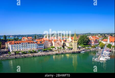 Lungomare, Piazza del Porto, Faro Vecchio, Mangturm o Mangenturm al porto, Lago di Costanza, Isola di Lindau, Lindau sul Lago di Costanza Foto Stock