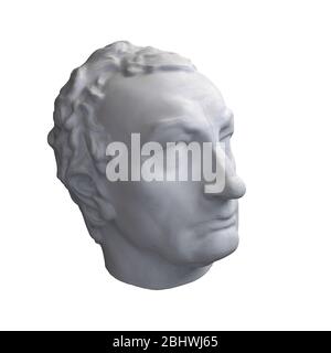 Rappresentazione monocromatica 3D illustrazione della scultura classica del busto della testa isolata su sfondo bianco. Foto Stock