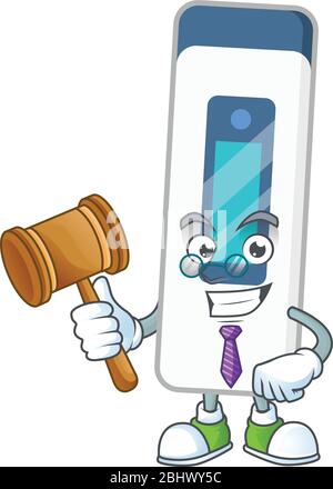Carismatico Judge termometro digitale Cartoon carattere con occhiali Illustrazione Vettoriale