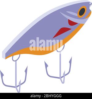 Icona di esca di pesce falso, stile isometrico Illustrazione Vettoriale