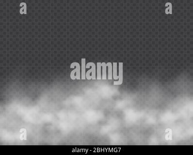 Nebbia o fumo isolato su sfondo trasparente. Effetto realistico di smog, foschia, nebbia o opacità. Illustrazione Vettoriale