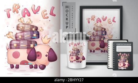 Viaggi cane - poster e merchandising. Illustrazione Vettoriale