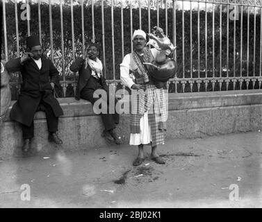 Il venditore di limonate per strada al Cairo , Egitto . - anni '20 Foto Stock