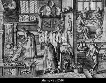 Il XVI secolo la cucina e la sala da pranzo da un incisione di J B Vries dopo P Van der Borcht illustrante una scena biblica Foto Stock