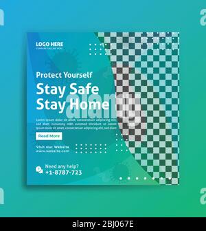 Banner sui social media per la salute medica su coronavirus, social media instagram post banner modello vettoriale Illustrazione Vettoriale