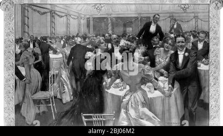 L'UNICO MODO INTELLIGENTE PER VEDERE IL NUOVO ANNO IN - LA NUOVA LEGGE DELLA SOCIETÀ: AULD LANG SYNE AL RISTORANTE SAVOY. - mille ospiti si sono seduti a cena al Savoy la vigilia di Capodanno e hanno visto il Capodanno in una scena di entusiasmo boisterous. Un coro di ragazzi cantò Rule, Britannia. E dopo mezzanotte colpì la compagnia a tutti i tavoli Uniti mani intorno alla stanza e cantò Auld Lang Syne. Tutto è ora trasferito al ristorante, e anche le cerimonie di Capodanno, una volta nazionale del domestico, sono celebrate in pubblico. - AULD LANG SYNE - BurnsÕ versetto: - dovrebbe conoscere auld Foto Stock