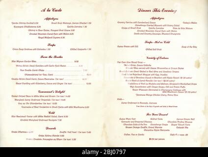 Carrier Collection of Menus - Stonehenge Restaurant - Ridgefield, Connecticut, USA Foto Stock