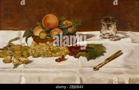 Still Life: Frutta su tavola, 1864 (olio su tela) - frutti: Uvetta, faggi et amandes - artista Manet, Edouard (1832-83) - Location Musee d'Orsay, Parigi, Francia Foto Stock