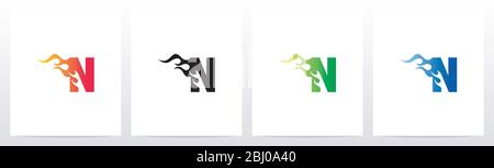 Fire Flame on Letter Logo Design N Illustrazione Vettoriale