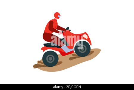 Pilota su un ATV rosso. Quad a trazione multipla estrema Illustrazione Vettoriale