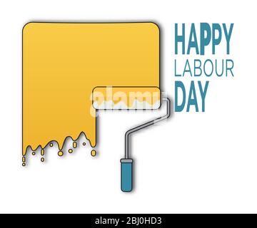 Poster felice del giorno del lavoro. 1° maggio Giornata internazionale del lavoro. Illustrazione della pittura della parete gialla. Illustrazione Vettoriale
