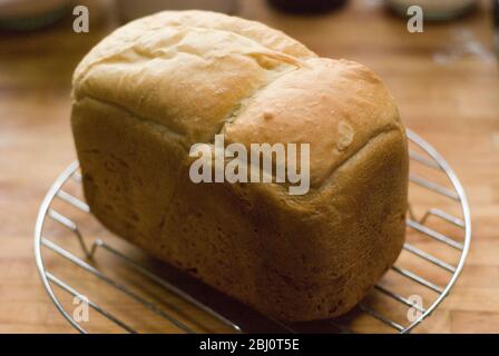 Raffreddamento del rack per pane bianco appena sfornato su rack per cavi - Foto Stock