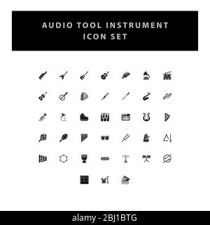 strumenti musicali icone vettoriali con design in stile glyph Illustrazione Vettoriale
