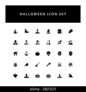 Set di icone vettoriali di Halloween con design in stile glyph Illustrazione Vettoriale