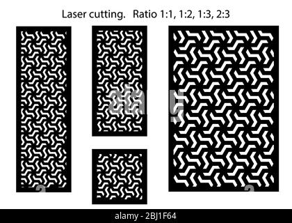 Set di pannelli decorativi vettoriali con taglio laser. Design Jali, arredamento cnc, design d'interni. Taglio laser arabo islamico. Illustrazione Vettoriale
