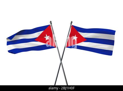 Cuba bandiere incrociate isolato su uno sfondo bianco. Il rendering 3D Foto Stock