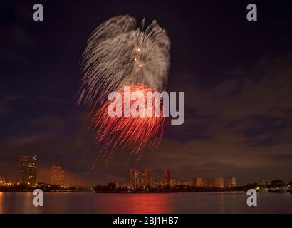 Fuochi d'artificio in Yuzhnoye Butovo District (Butovo meridionale). Mosca. La Russia. Foto Stock