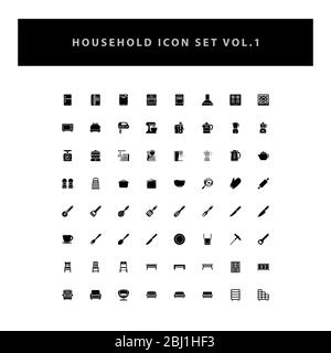 elettrodomestici icone vettoriali set vol 1 con design in stile glyph Illustrazione Vettoriale