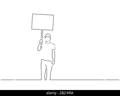 Attivisti che detengono un disegno di linea isolato banner, disegno di illustrazione vettoriale. Collezione di attivismo. Illustrazione Vettoriale